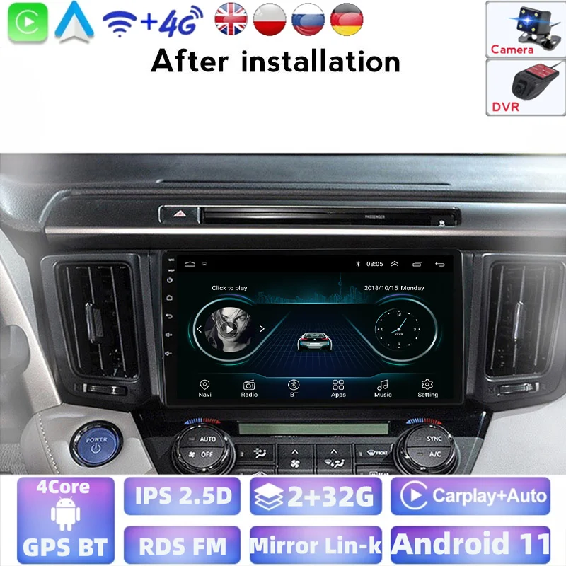 Автомагнитола 2 ГБ + 32 Android WiFi мультимедийный видеоплеер навигация GPS для Toyota RAV4 4
