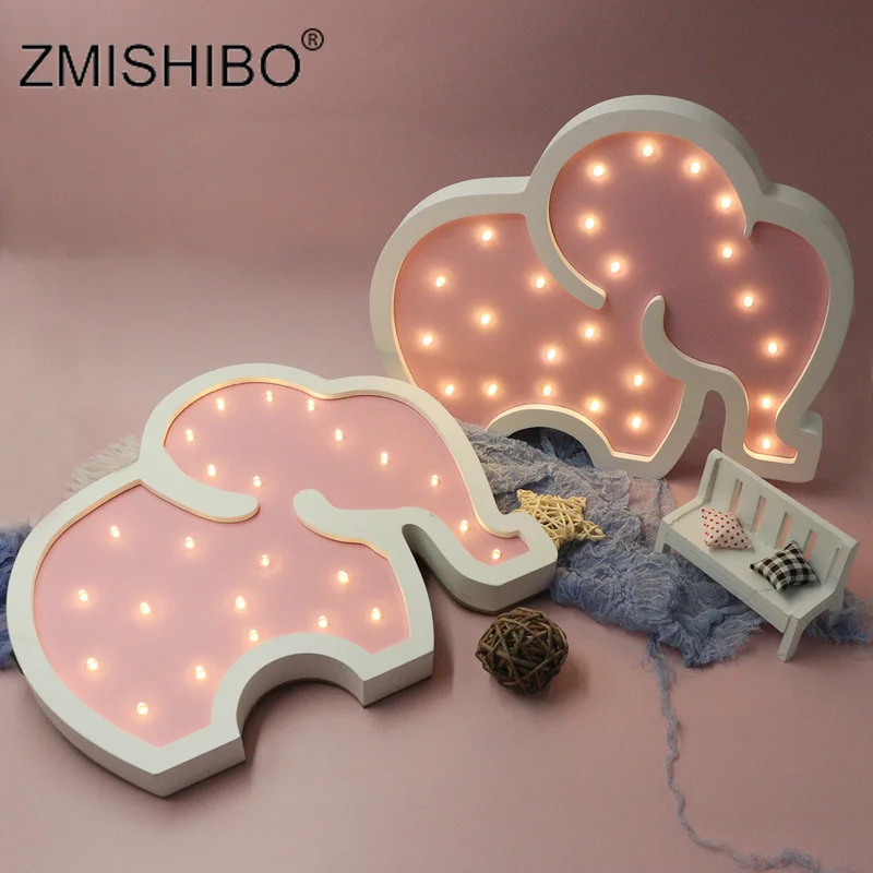 ZMISHIBO деревянный розовый синий желтый слон ночной Светильник для маленьких детей Детская спальня лампа для сна настенный светильник для украшения дома
