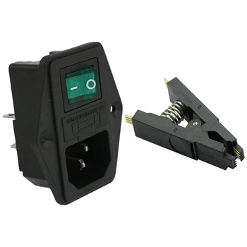 

AC 10A 250V IEC320 C14 Inlet Module with Neon Lamp Rocker Switch and Fuse Holder & Programmer Testing Clip SOP SOIC 8