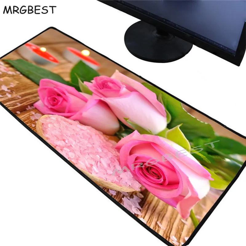 

MRGBEST Candle Rose Pink Flower Large Gaming Mouse Pad PC Computer Game Player Mousepad Desk Mat Locking Edge CS GO LOL Dota XXL