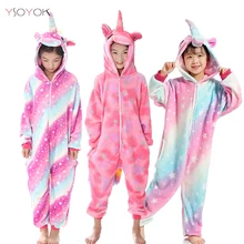 Зимние пижамы кигуруми, единорог для детей, пижамы для девочек, одежда для сна для мальчиков, панда, единорог, животные, комбинезон для детей, Детский костюм