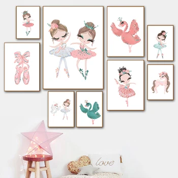

Ballerina Girl Posters Unicorn Painting Nursery Wall Art Pink Swan Wall Pictures For Kids Girls Bedroom Nordic Home Decoration