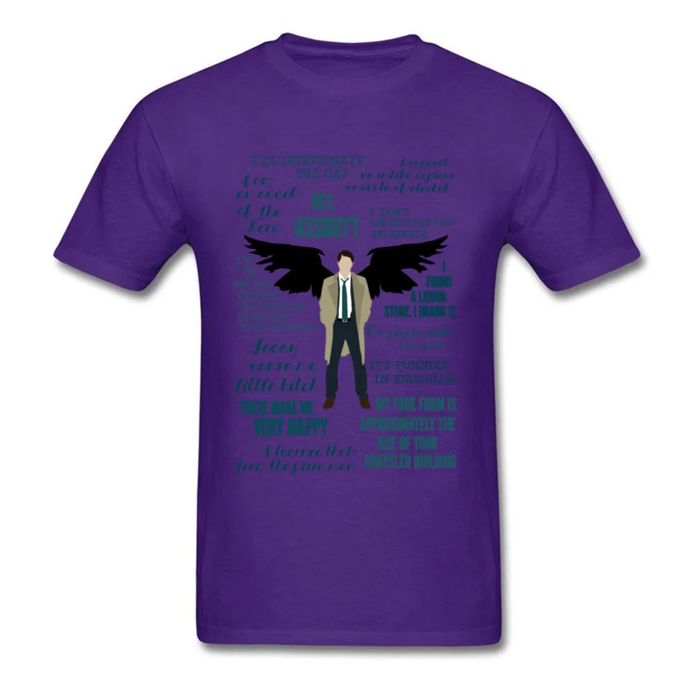 Latest Mens T Shirt Castiel_-_Story_line_5753 Custom Tees 100% Cotton Short Sleeve Casual Tees Round Neck Top Quality Castiel_-_Story_line_5753 purple