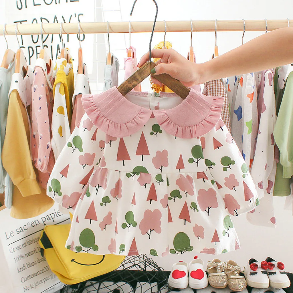 Платье для маленьких девочек платья для маленьких девочек vestido infantil vestidos infantil одежда трапециевидной формы с длинными рукавами и рисунком batizado Z4