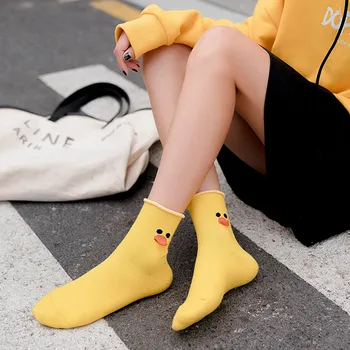 

Girls Yellow Socks Women Cartoon Angry Bird Socks Cotton Women Sock Creative Winter Autumn Animals Zoo Yellow Print Duck