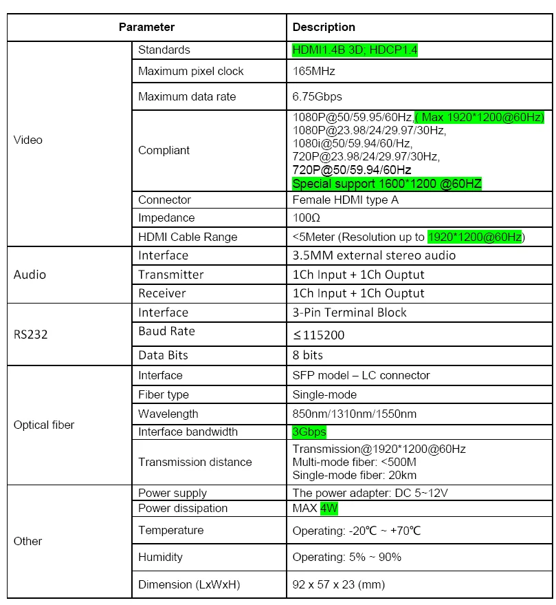 Одномодовое волокно 20 км с Bidi-audio и RS485 данных HDMI оптический удлинитель