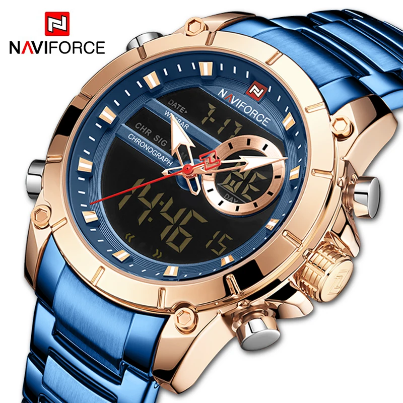 Часы наручные NAVIFORCE Мужские кварцевые спортивные золотистые водонепроницаемые с