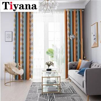

Geometric Triangle Printing Curtains Nordic Stitching Polyester Blackout Curtains For Living Room Bedroom Curtains W-ZH047-4