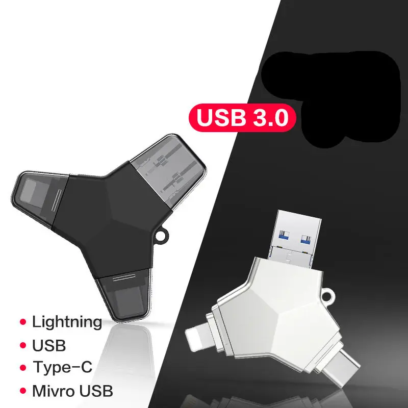 4в1 USB3.0 128 Гб 64 ГБ 32 ГБ USB флеш-накопитель Lightning type-C Micro USB флешка карта памяти для Iphone/Android/компьютера