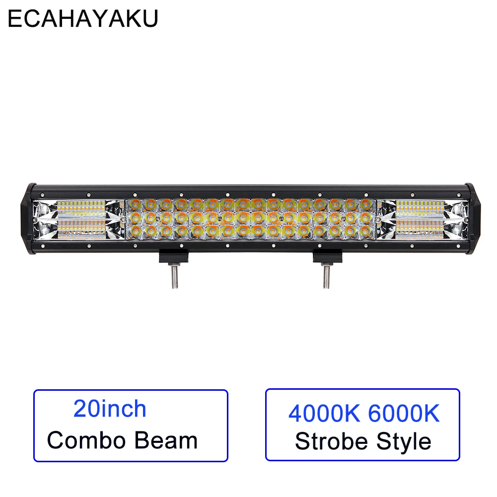 ECAHAYAKU, 20 дюймов, белый и янтарный, вспышка, 288 Вт, трехрядный светодиодный светильник, комбинированный для внедорожников, грузовиков, лодок, внедорожников, квадроциклов, 4WD, стробоскопический светодиодный светильник