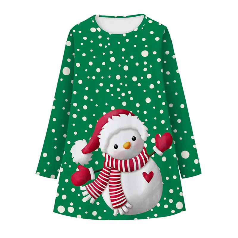 Зеленое платье с рисунком единорога; костюм принцессы с длинными рукавами для девочек; трапециевидные платья для девочек; Зима года; Рождественская Детская одежда; От 8 до 12 лет - Цвет: 002