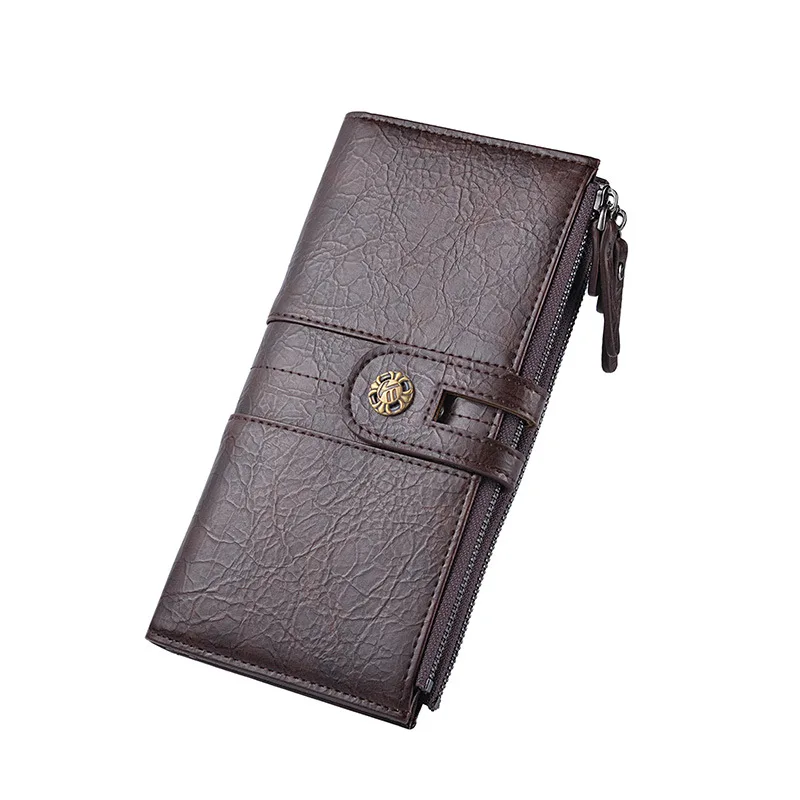 

2020 New Luxury Brand Men Wallet with Zipper Buckle Long Wallet Retro Hand Phone Bag Multi-card Position Solid Color Purse