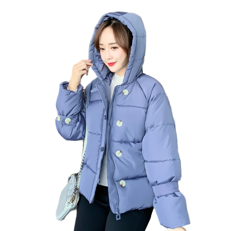 

2019 Women Winter Parka Female Short Jacket With Hooded Stand-Up Collar Bread Service Cotton Warm Padded With Long Sleeve