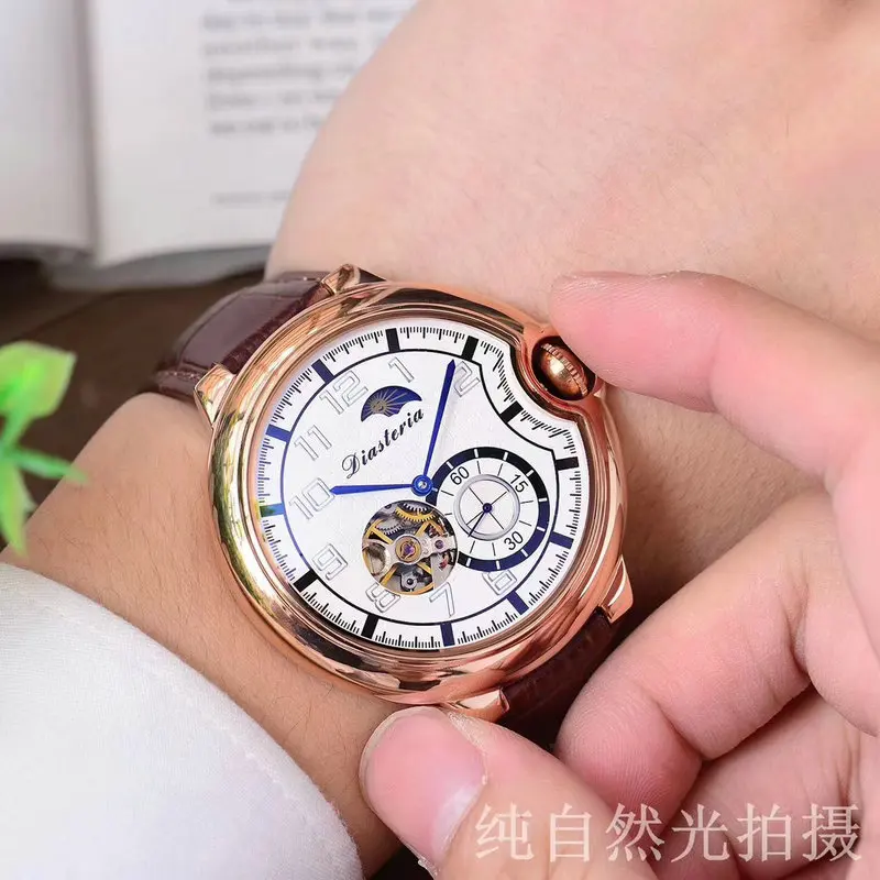 Супер роскошные мужские Tourbillon, полые механические часы, модные повседневные часы с водным призрачным подъемным циферблатом, Мужские автоматические наручные часы