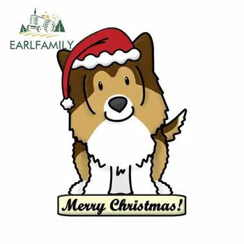 

EARLFAMILY 13cm x 9.1cm for Dog with Christmas Hat Merry Christmas Car Bumper Window Stickers DIY 3D Occlusion Scratch Decal