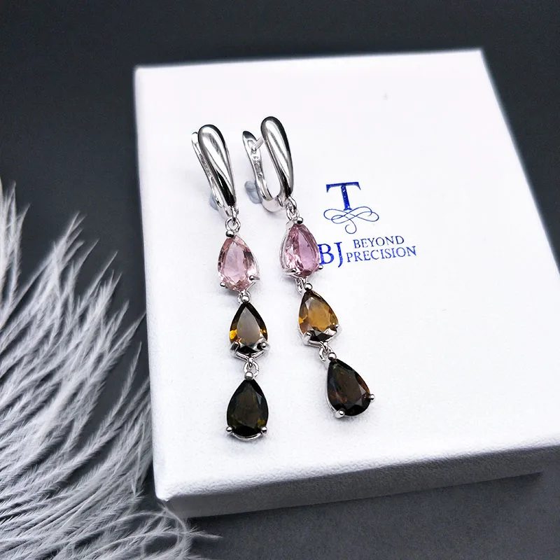 TBJ, 6.5ct натуральный бразильский Турмалин застежка серьги 925 пробы драгоценности из серебра и камней для женщин подарок