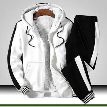 

Men Tracksuit Winter Clothes 2 Pcs Set Hoodies and Pants Set Man Fur Lined Warm Gym Clothing Jogging Suit Men Sweatsuit Winter