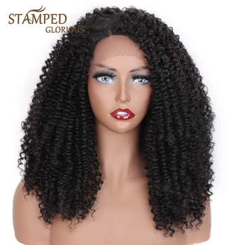 

Stamped Glorious 16inches Side Part Black Wig Nature Afro Kinky Curly Wig Synthetic Lace Front Wig For Black Women