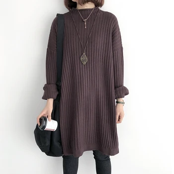 

Half High Neck Sweater Women's Autumn and Winter New Loose and Thickened Medium and Long Style Pit Stripe Art Lazy Pullover
