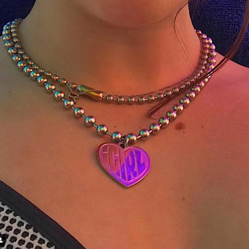 Ожерелье из нержавеющей стали в форме сердца для женщин Unif сверхмощная Готическая уличная цепочка ожерелье чокер металлический воротник