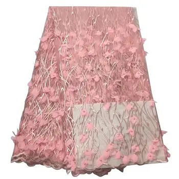 

pink 3D Beads Lace Fabric 2020 High Quality Mesh Embroidery Applique 3D Flower Tulle Nigerian Lace Fabrics For Bridal YYZ0899