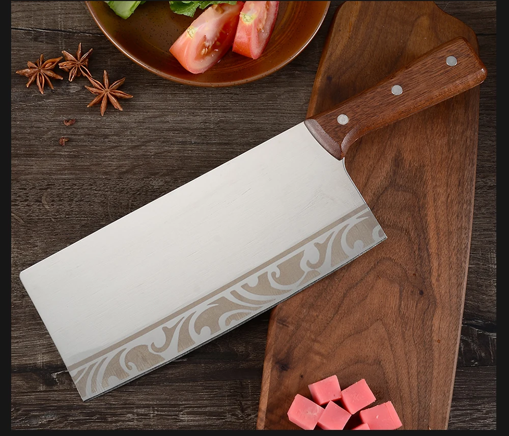 Damask 3Cr14 Кливер из нержавеющей стали 8 дюймов рубящий нож три из стали для ногтей полная деревянная ручка Tang Кливер рубящий нож