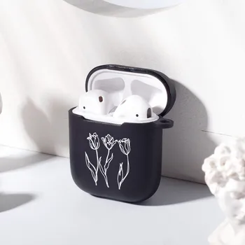 

Cartoon Cute Black Air Pods Case For Apple airpods Case Luxury Lines Flower Bluetooth Earphone Case For Airpods Headphone Soft