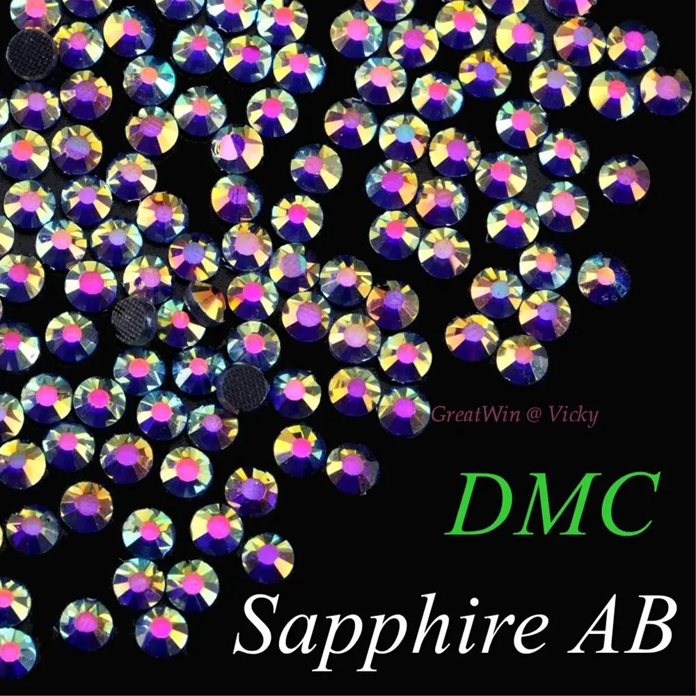 Стразы DMC для горячей фиксации всех цветов, SS6, SS10, SS16, SS20, SS30, стеклянные кристаллы, камни для горячей фиксации, приклеиваемые утюгом с плоским основанием - Цвет: Sapphire AB
