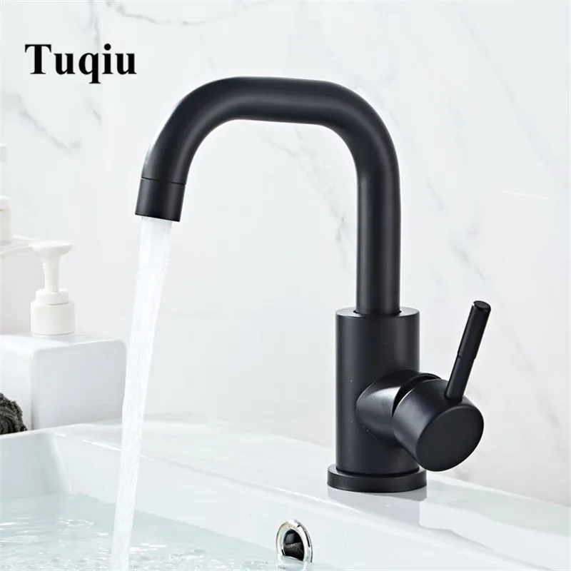Черный кран Tujiwu 304 из нержавеющей стали, кран для ванной, кран для холодной и горячей раковины
