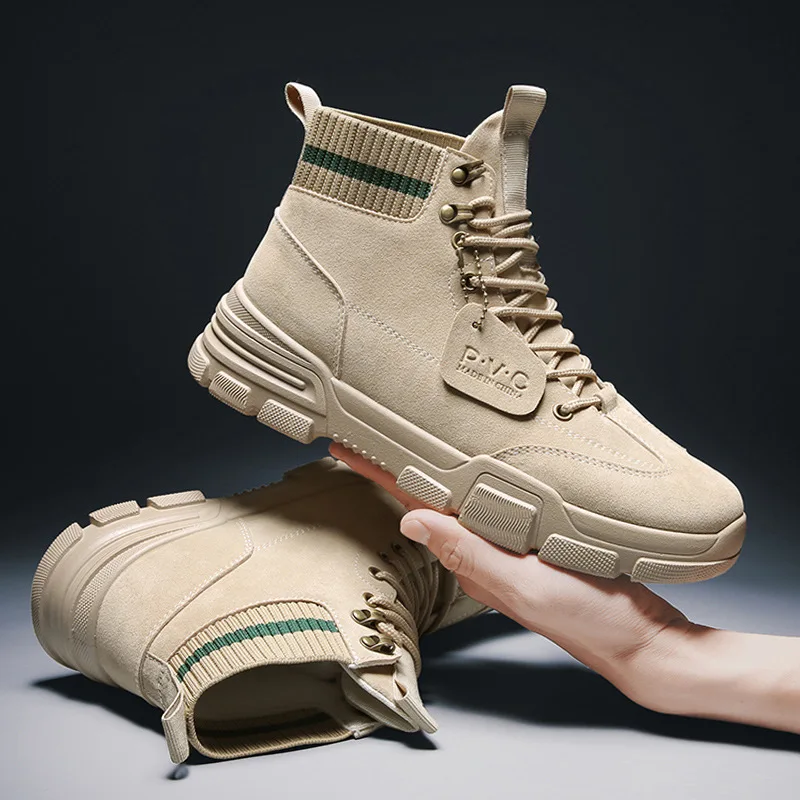

Men Motorcycle Boots 2022 Autumn Vintage Boots Brown PU Leather High Top Lace Up Casual Shoes Male Ankle Boots Black Footwear
