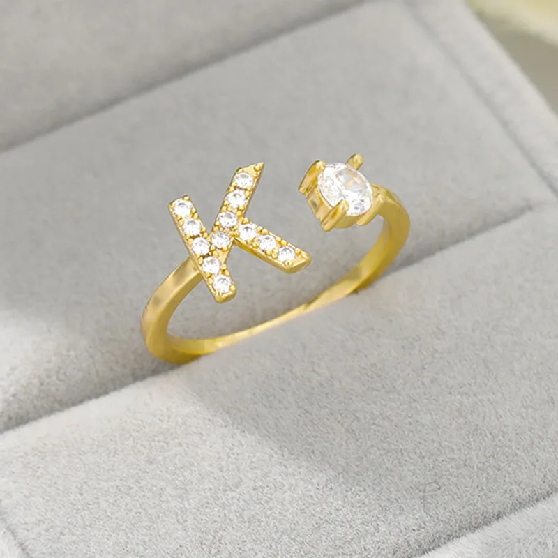 Adjustable letter K ring SoCharm adorned with Zirconium