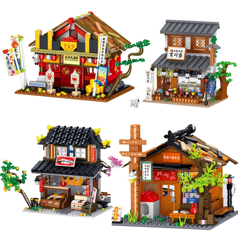 City Street Architecture Japan Food Shop House Retail Store Restaurant Sushi Takoyaki Ramen Model Building Block Toys | Игрушки и хобби
