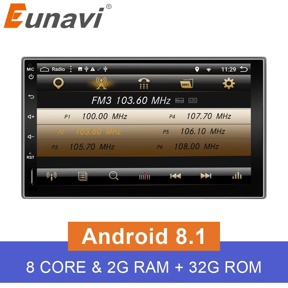 

Eunavi 2 Din 7'' Android 8.1 Universal Car Radio Double din Stereo GPS Navigation In Dash Pc Video WIFI USB 2din BT