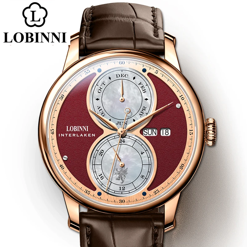 rose-red-brown LOBINNI автоматические механические часы для мужчин мужские часы relogio водонепроницаемые Роскошные последние Бизнес наручные часы erkek kol saati - Цвет: rose-red-brown