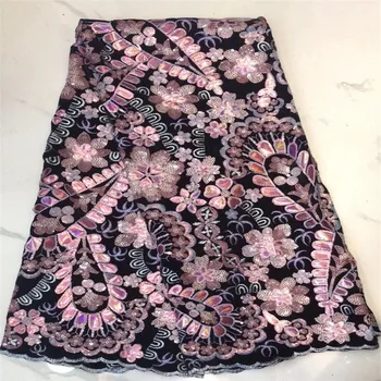 

2019 lastes french lace fabric with sequins high quality lace fabric african mesh lace fabric for party dress 5 yards