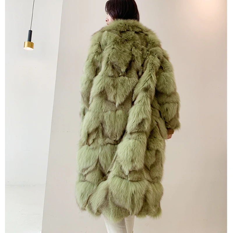 Натуральный Лисий мех, зимние женские пальто, длинные, модная настоящая меховая шуба, Женское пальто из натурального Лисьего меха, теплое