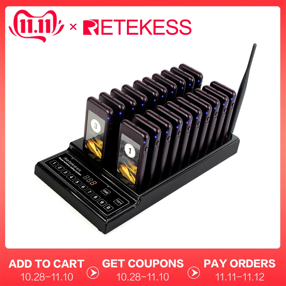 

999 Channel 20 Call Coaster Pagers Restaurant Wireless Paging Queuing System Call Button F4426A