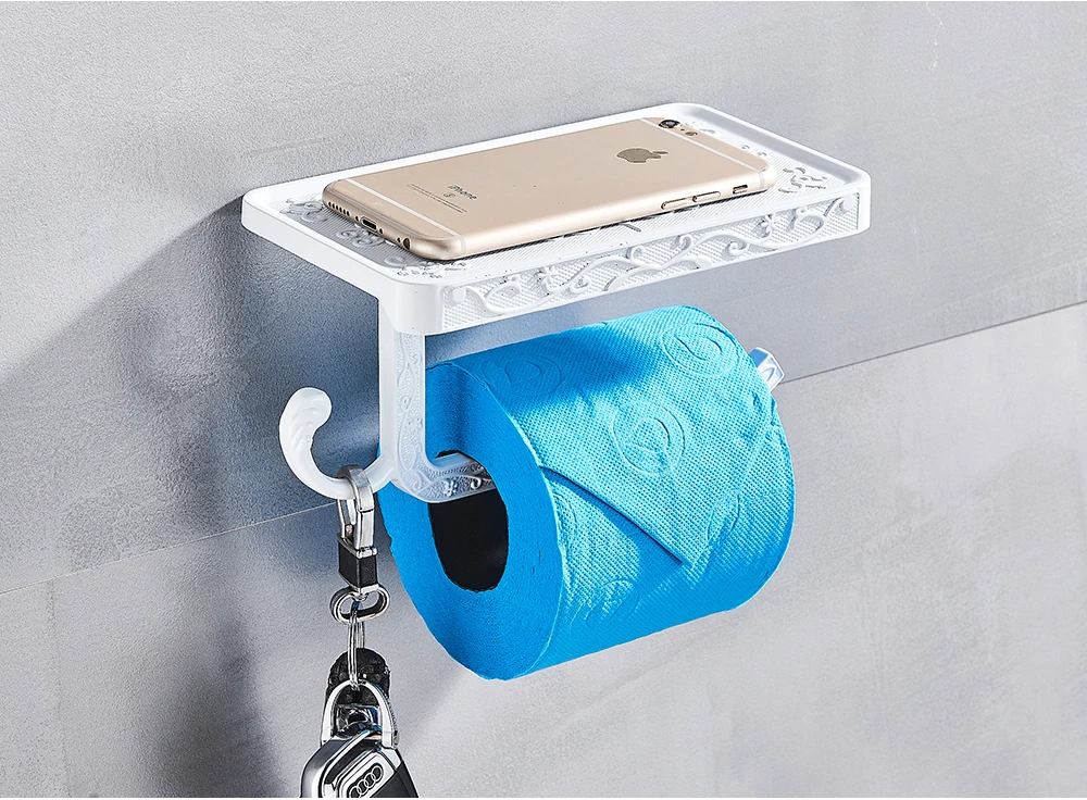 Набор аксессуаров для ванной, черный бумажный держатель для мобильного телефона, алюминиевый античный держатель для рулона с полкой, коробка для туалетной бумаги, настенное крепление