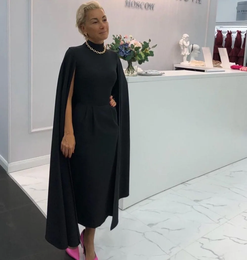 Elegant-Tea-Length-Cocktail-Dress-With-Cape-High-Neck-Simple-Party-Gowns-Women-Modest-High-Quality (1)