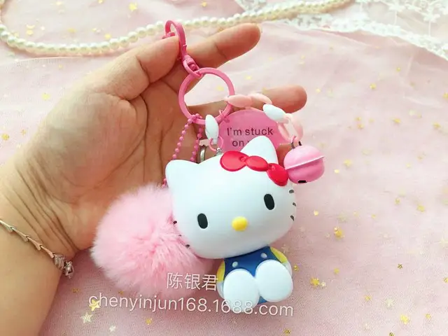 10CM Sanrios Kawaii Cartoon Fur Ball Keychain Mymelody Kuromi Littletwinstars Key Chain Bag Pendant Child Gift 2