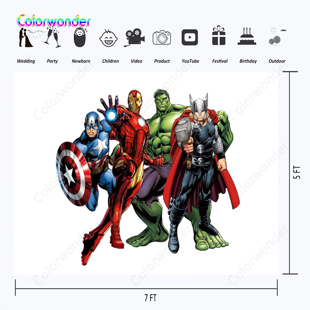 White Backgrounds Superhero Series Photography Iron-Man Hulk Captain America  and Raytheon Kids Birthday Party Backdrops for Prop