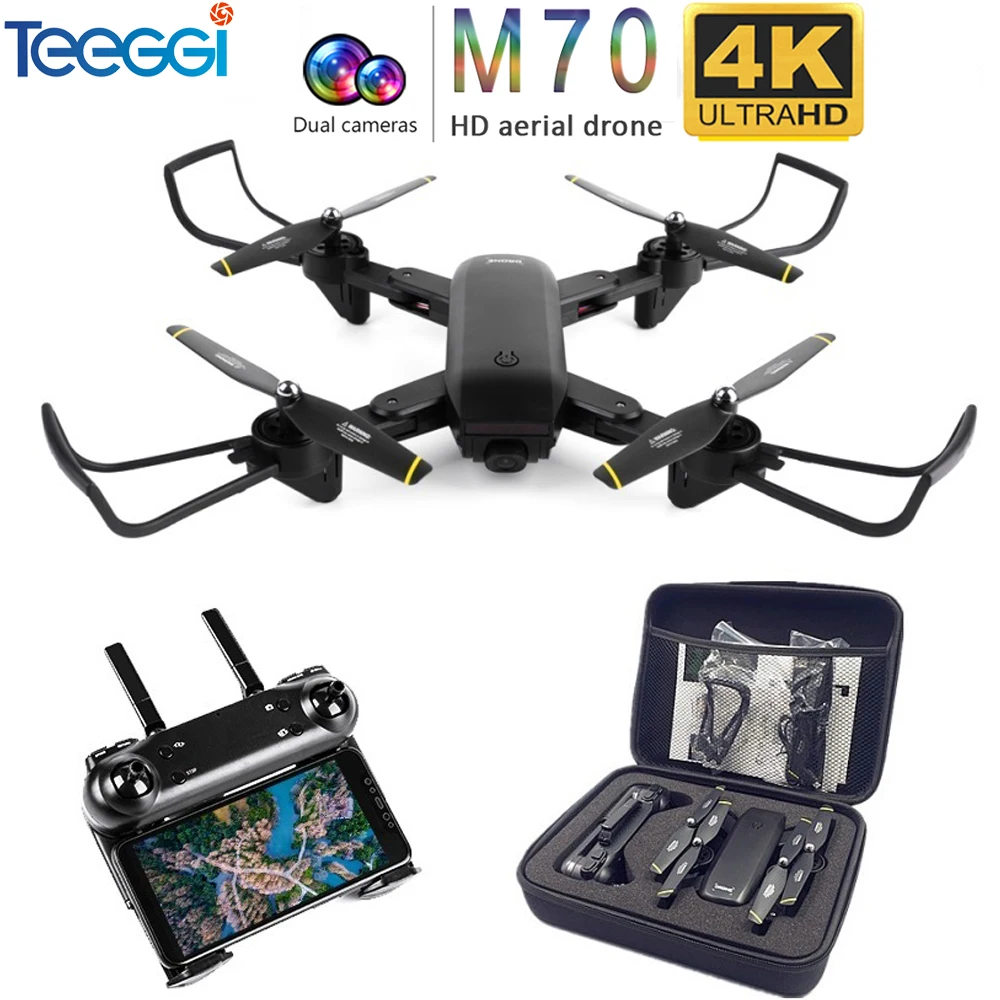 Prix Teeggi M70 RC Drone avec caméra HD 4K caméra 1080P FPV Selfie Dron quadrirotor professionnel VS E58 VISUO XS809HW XS809S Drones