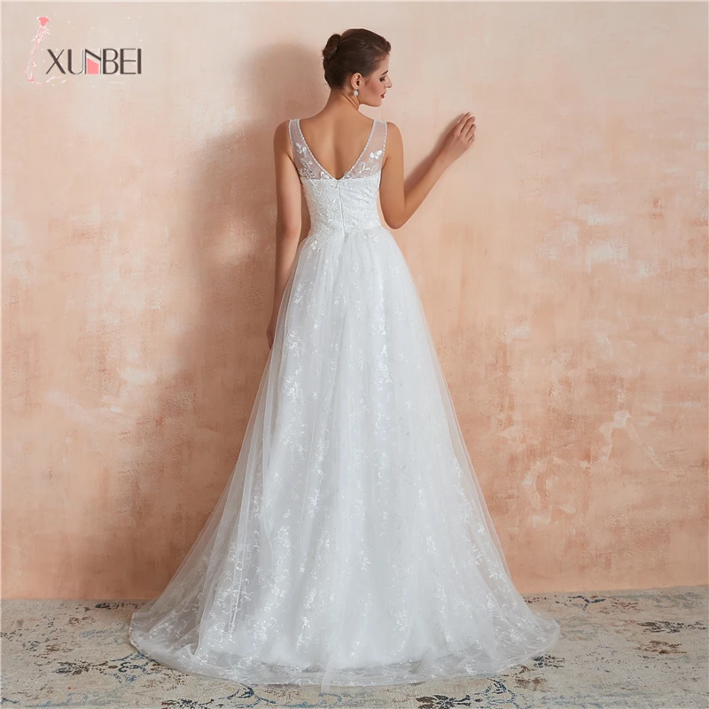 В наличии Vestidos De Noiva Новое поступление белые свадебные платья сексуальные глубокий v-образный Вырез Кружева Тюль молния свадебное платье