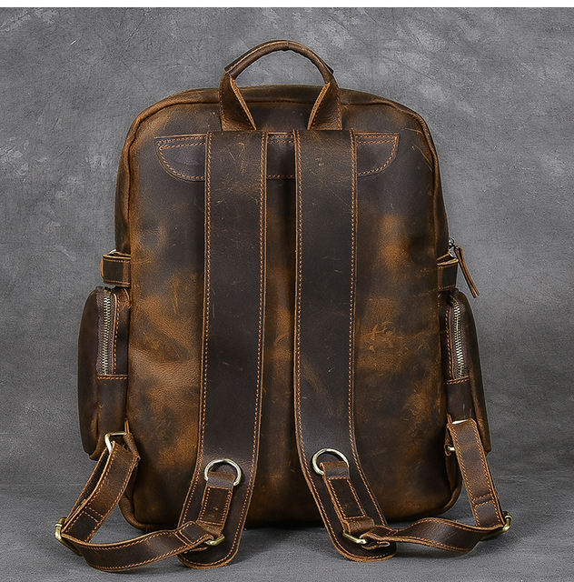 Vintage Genuine Leather Men’s Backpack Large Laptop Bag Multi-pocket Men Travel Backpacks Schoolbag Shoulder Bags Cowhide