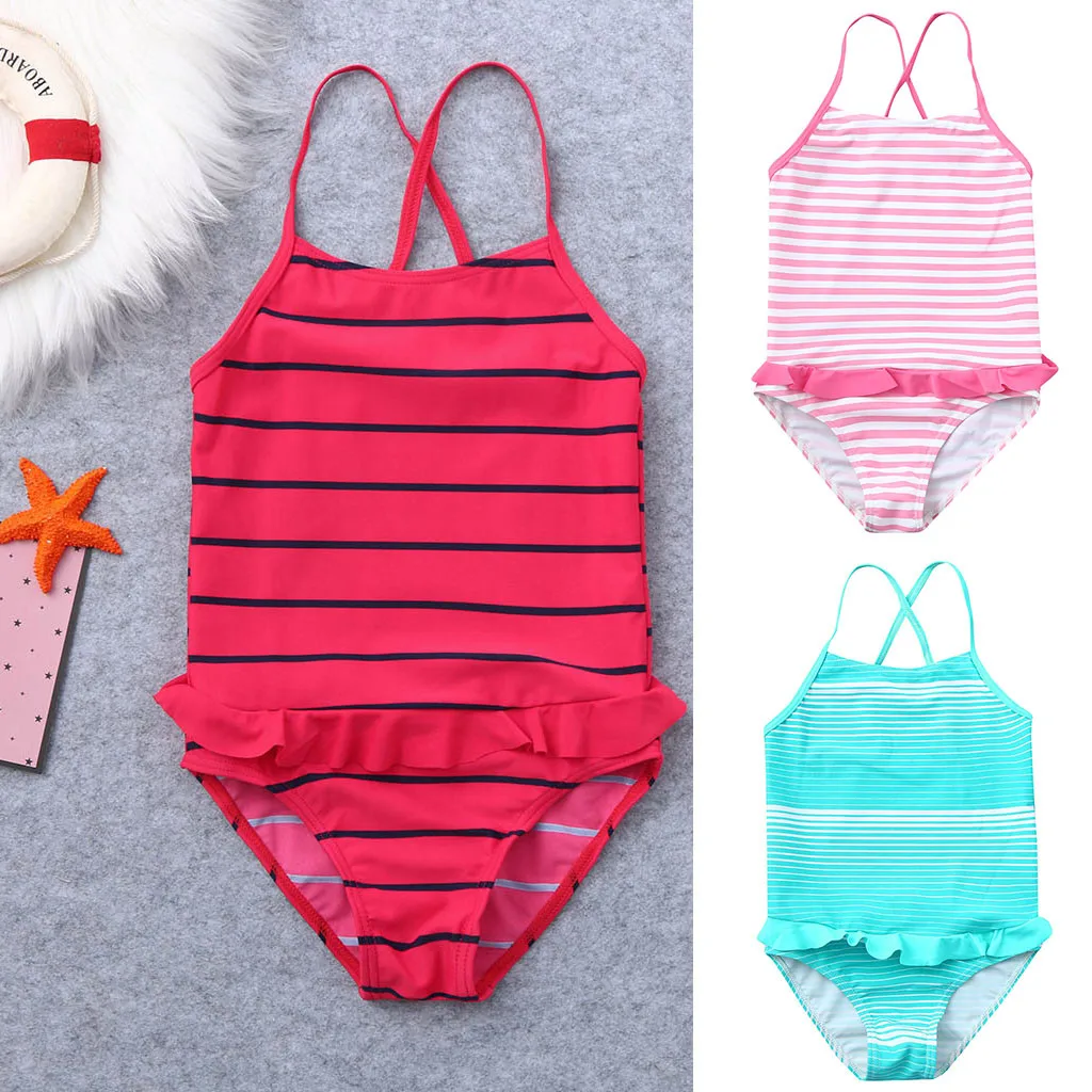 Лидер продаж года; модный детский летний купальный костюм в полоску с оборками для девочек; сплошной купальник; Комбинезоны для детей и мам; Прямая