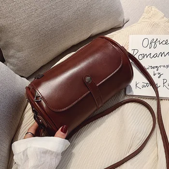 

Retro small bag female bag 2020 new casual simple PU leather cylinder bag fashion brand creative design shoulder messenger bag