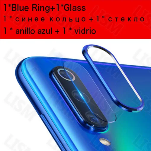 Для задней камеры Xiao mi 9 mi 9 SE Red mi Note 8/7/Pro Алюминиевый чехол с металлическим кольцом для защиты экрана или с задней стеклянной пленкой для объектива - Цвет: Blue Ring Glass