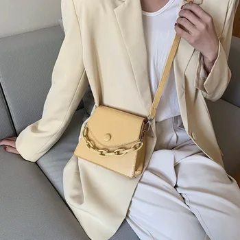 

Advanced Solid Color Crossbody Bags Thick Chain Small PU Leather For Women 2020 Summer Shoulder Cross Body Bag Ladies Handbags