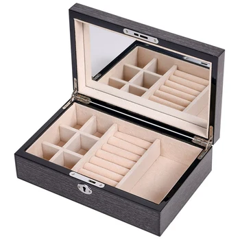 

Travel Jewelry Box Women Wooden Rectangle Packaging Necklace Rings Earrings Storage Organizer Display Gift Boxes Case