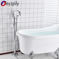 Swan Shape Bathtub Faucet Freestanding Bathroom Bath Tub Mixer Tap Single Handle with Handshower Floor Mounted Bath Shower Tap 1
